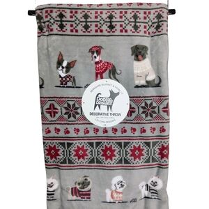 Winter Dog Print Various Breeds Sweaters Plush Throw Blanket 60" x 80" Grey NWT